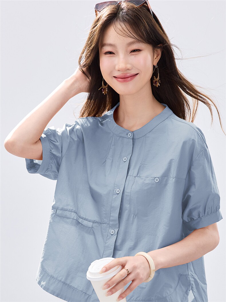 现货2026年夏季宽松型短袖透气休闲女士衬衣,女装衬衫,木子恋