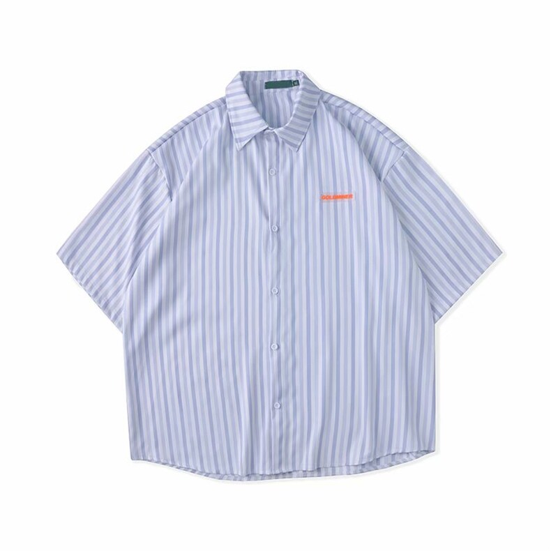 衬衫男短袖夏季薄款日系休闲宽松韩版潮流帅气条纹衬衣S1064-p35,男装衬衫,星座1008
