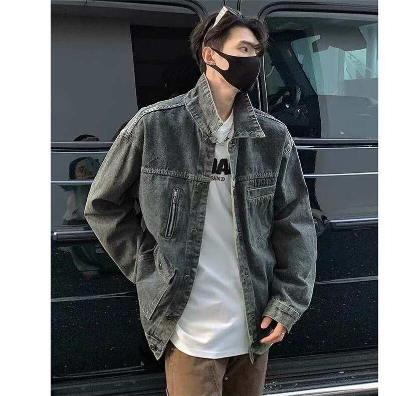 翻领牛仔外套男士春夏夏季潮长袖常规款青少年原宿标准JK058,男装工装外套,星座516A