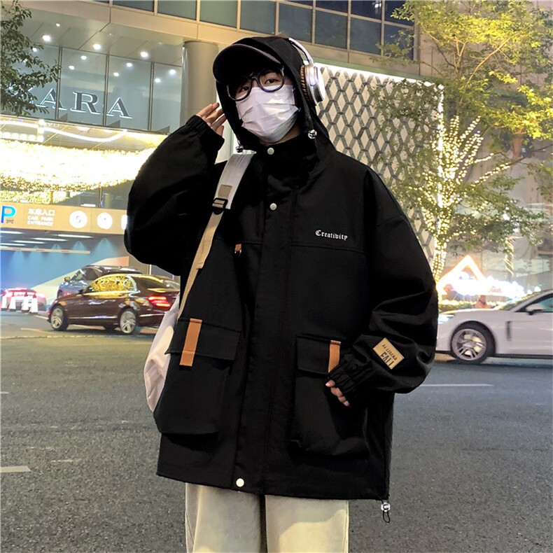 2024春季新款连帽夹克外套男休闲冲锋 风衣工装潮 A436-D1233-P65图片