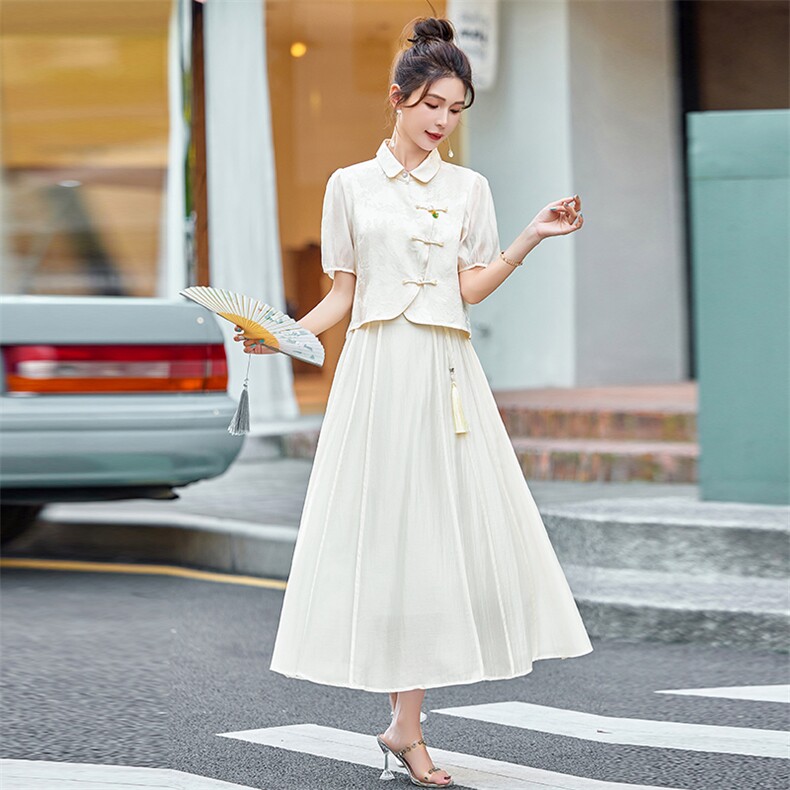 新中式国风套装女2025夏季新款高端复古气质改良旗袍连衣裙两件套，女装套装/套裙，布依丽人