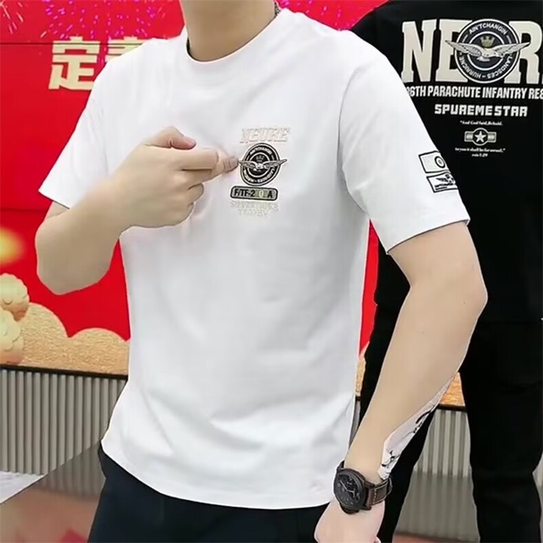 2025欧货短袖T恤男装新款夏季ins网红圆领印花上衣帅气修身图片