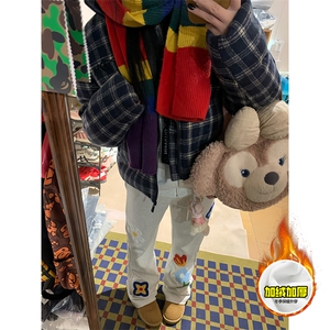 抖音得物高品质秋冬季重磅花卉刺绣潮流运动宽松加绒直筒休闲卫裤图片