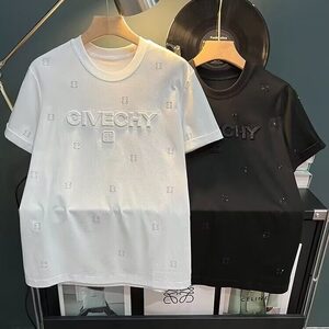 欧货时尚透气休闲短袖男士夏季网红烫钻修身棉圆领半袖T恤男,红色拉菲搭配什么颜色的裙子图片