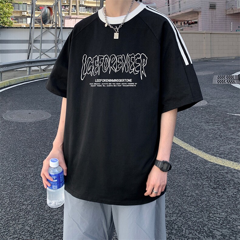 夏季美式高街重磅纯棉三条杠织带撞色男女短袖T恤ZD649-特P30,男装T恤,电商A486-1