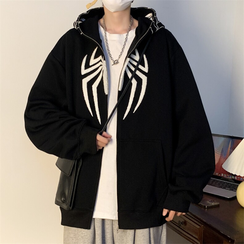 美式设计蜘蛛侠开衫连帽卫衣男女夹克宽松潮流设计感外套QW69-P58,男装卫衣,星座1008
