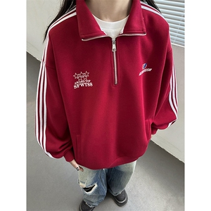 主推 美式半拉链复古学院风球衣中性卫衣宽松外套男女G1092 P68图片