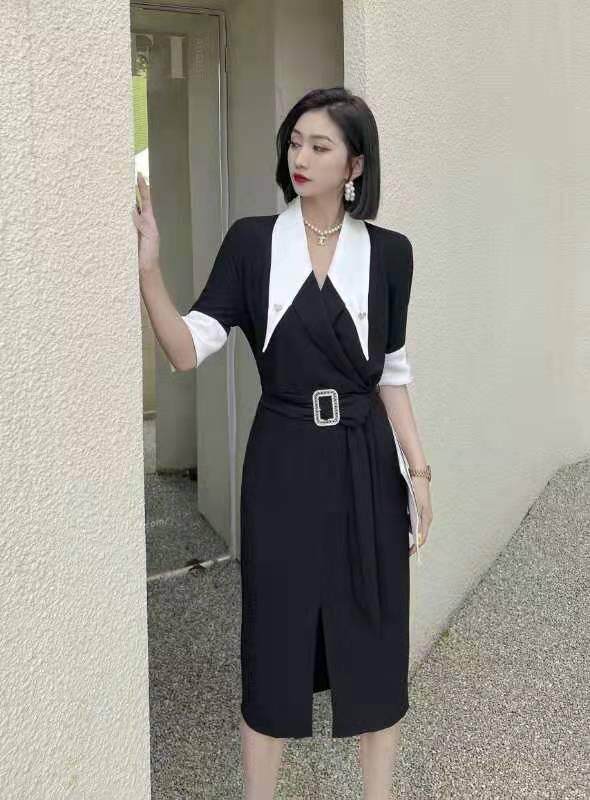 撞色连衣裙，女装连衣裙，迪蔓君翔