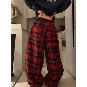 网图有货 美式复古撞色格子抽绳松紧腰宽松阔腿裤男女 A1324-P48图片