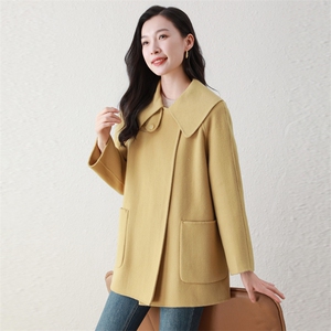 时尚减龄娃娃领双面羊毛大衣女短款显瘦毛呢外套秋冬季新款图片