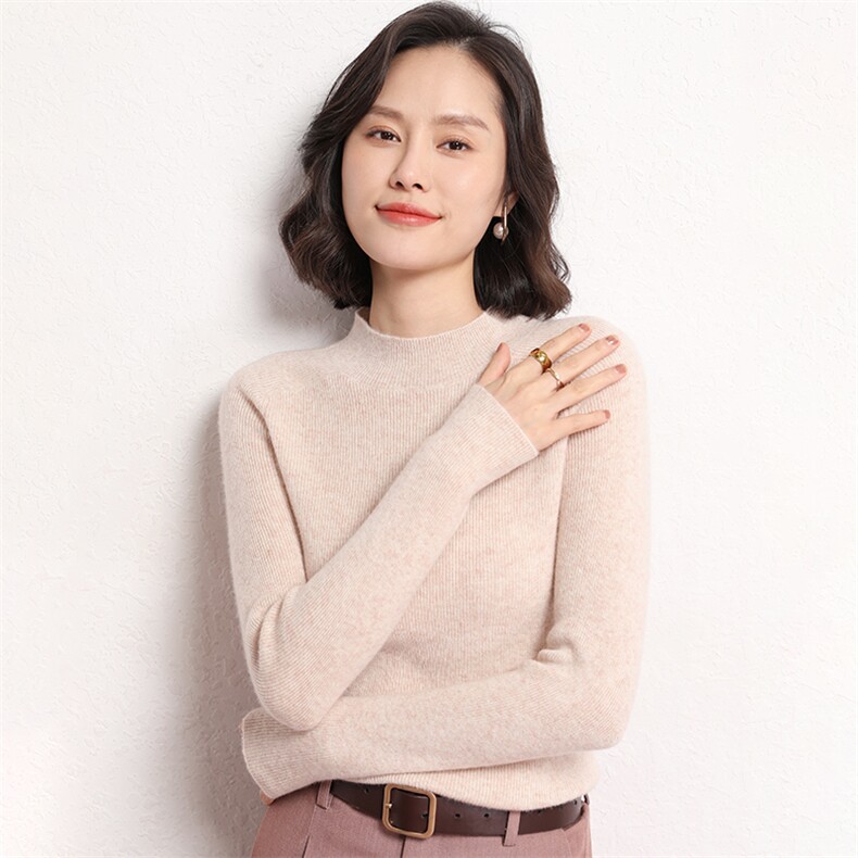 休闲/淑女通勤秋冬新款柔软叔叔女士半高领简约百搭羊绒衫,女装羊绒衫,艾米娇羊绒