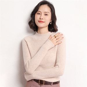 休闲/淑女通勤秋冬新款柔软叔叔女士半高领简约百搭羊绒衫图片