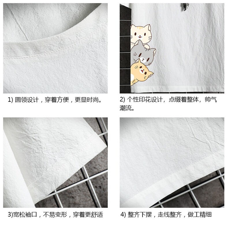 YT26164-P30亚麻短袖t恤男大码五分袖男宽松七分袖网格挂拍,男装T恤,电商A040A