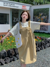 现货主推223-1356-P145-K198短袖T恤+背带裙两件套装小子个宽松，女装套装/套裙，莘蕾