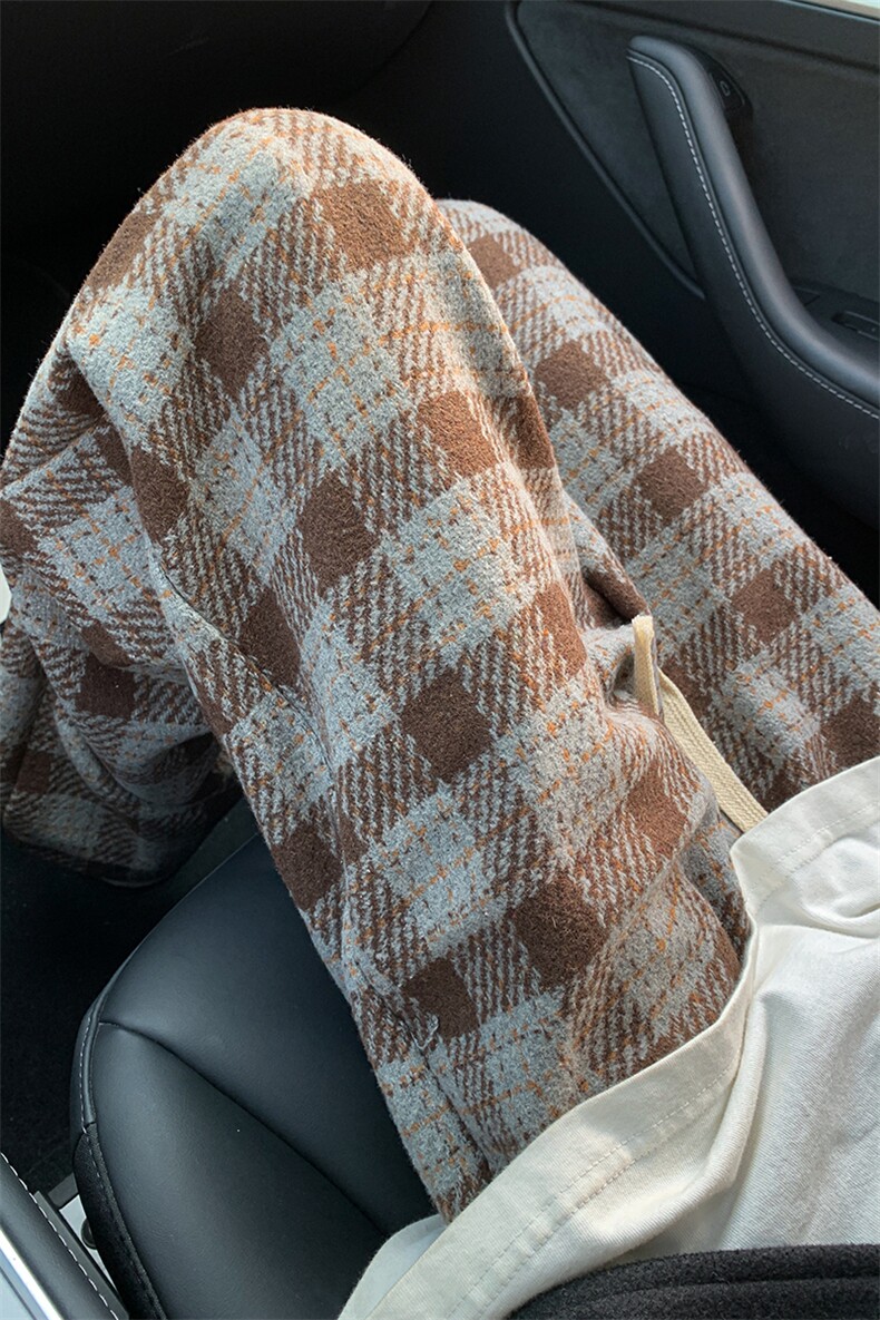 8XL-M特大码加厚毛呢料格子休闲裤宽松直筒长裤子男裤毛呢裤K946,男装休闲裤,电商D206-1