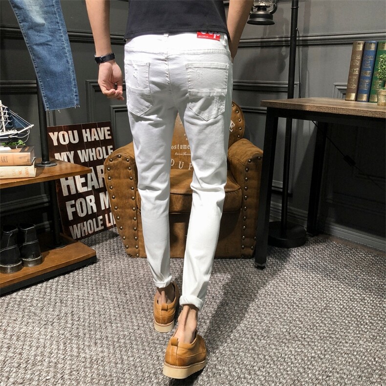 2021夏款弹力牛仔裤男破洞修身小脚裤时尚店主风QT6027-88163,男装牛仔裤,电商D218