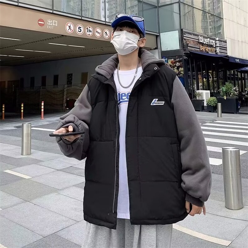 假两件棉衣男韩版潮流拼色帅气2023冬季新款ins宽松外套MF035-P73,男装棉衣,星座412-3