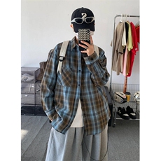 脏脏风格子衬衫男款复古小众格纹长袖衬衣cleanfit外套CS07，男装衬衫，星座1116A（原606A-3）