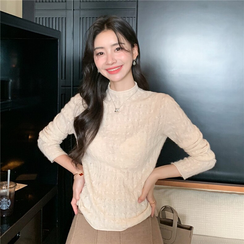 2025秋冬百搭时尚半高领抽条羊绒针织衫,女装羊绒衫,玛卡隆羊绒