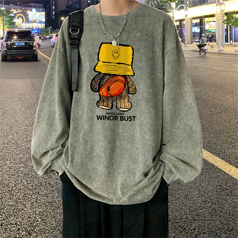 直播品质重磅纯棉美式蜡染水洗做旧潮牌宽松长袖t恤CT380特P38,男装T恤,电商A486