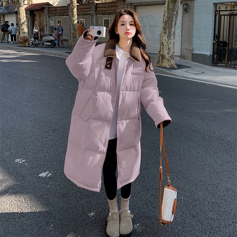 灯芯绒拼接羽绒服女冬2024新款中长款高级感经典保暖流行爆款外套,女装羽绒服,2C129