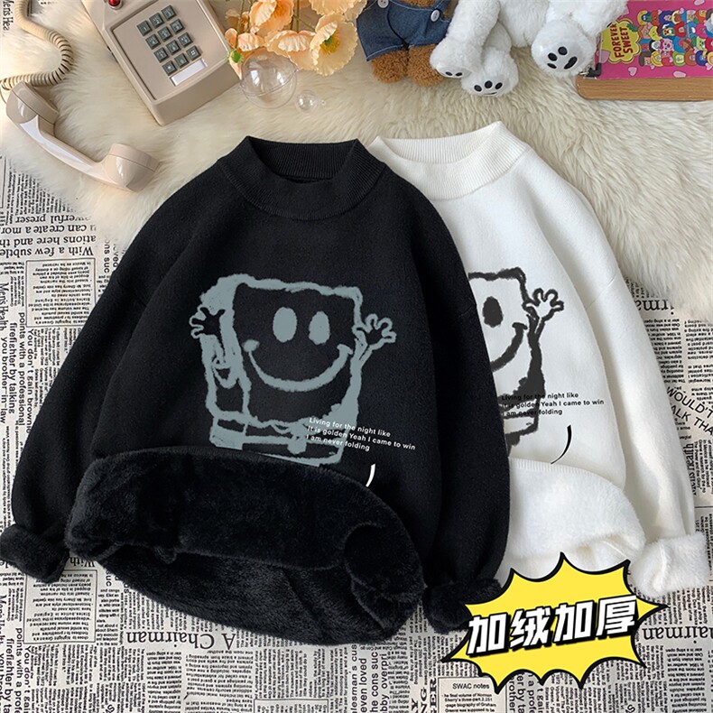 海绵宝宝半高领毛衣男士大码针织衫男毛线衣M18245-P45加绒款-P65,男装针织衫/毛衣,电商A040