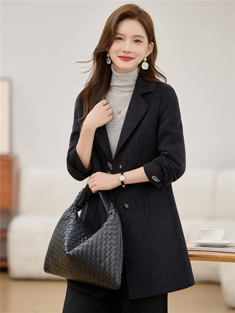 2025年新款高端手缝小个子羊绒大衣女韩版修身羊毛双面呢外套,女装毛呢外套,众宇琦