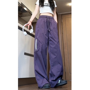 wassup happy紫色工装裤子男士春秋季2025新款潮牌户外休闲运动裤图片
