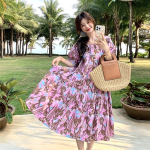 温柔风高级感法式印花茶歇裙夏季新款森系甜美小个子气质连衣裙女图片