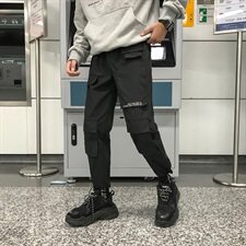703-K168-P50港风多口袋工装休闲运动裤ins反光字直筒束脚长裤，男装休闲裤，星座703