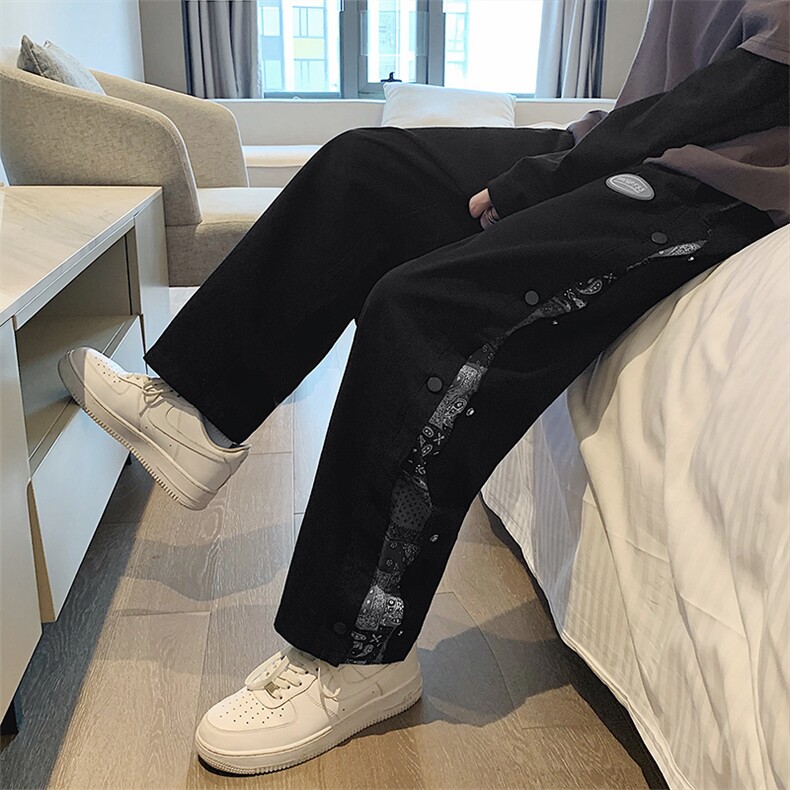 腰果花排扣裤子男春秋高街ins休闲裤百搭宽松直筒阔腿裤NB354-p35,男装休闲裤,星座1008-1
