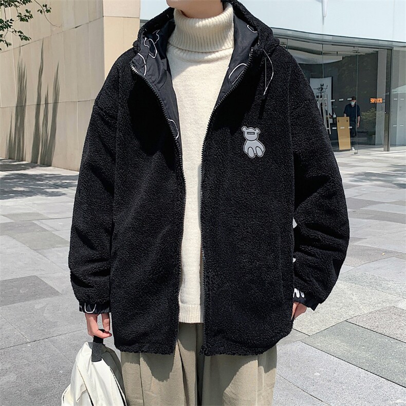 冬季青少年羊羔绒棉衣两面穿休闲连帽外套男女8830-P115控价138,男装棉衣,电商A441-1