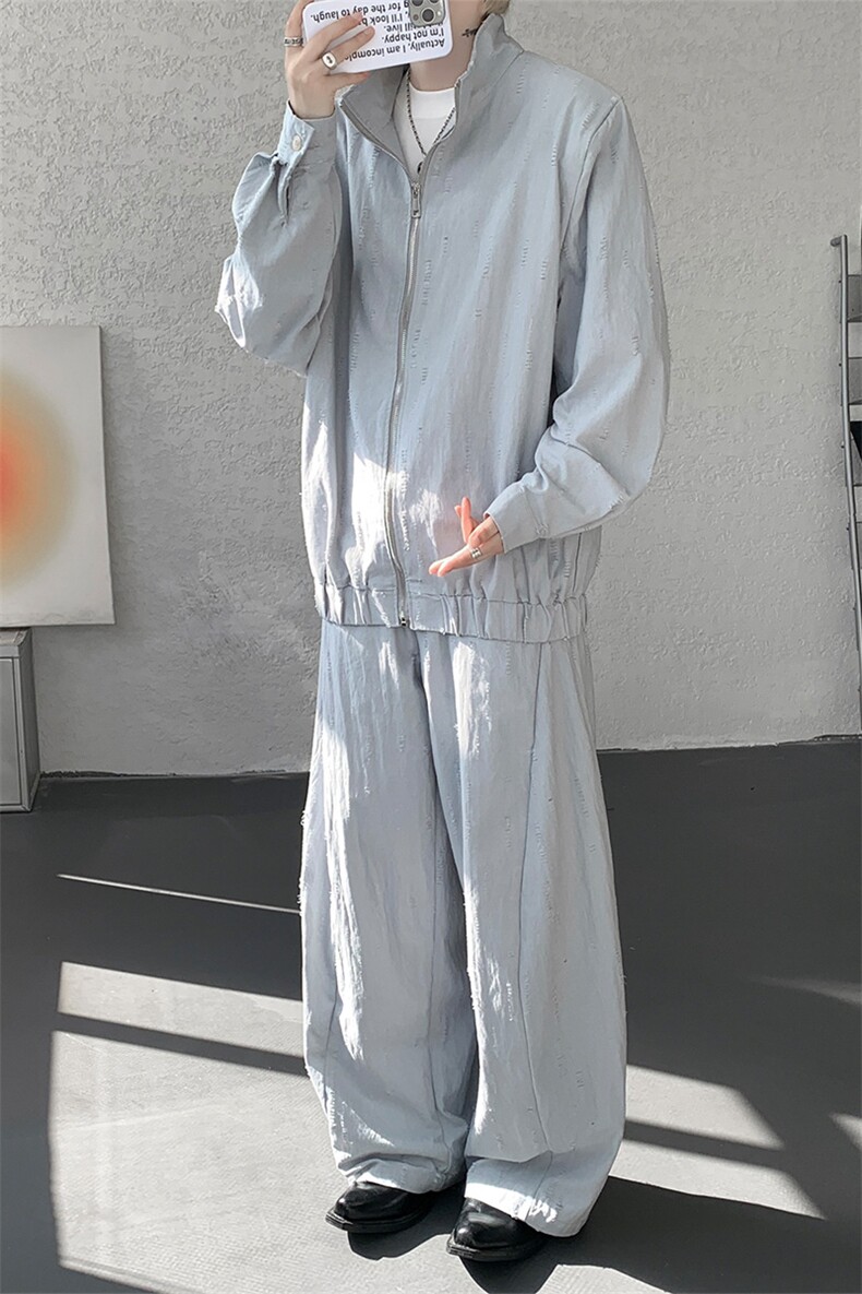 春秋男士韩系设计款牛仔割洞提花重工水洗长袖外套上衣P78,男装工装外套,电商B319