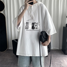 LD54100-P45连帽短袖t恤男大码胖子带帽五分袖中袖，男装T恤，电商A040