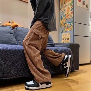 日系复古工装裤男ins潮牌菠萝格休闲裤A542P42图片