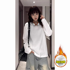 抖音得物品质美式高街重磅曼巴棉结构硬阔boxy版潮牌卫衣长袖T恤，男装T恤，电商A486