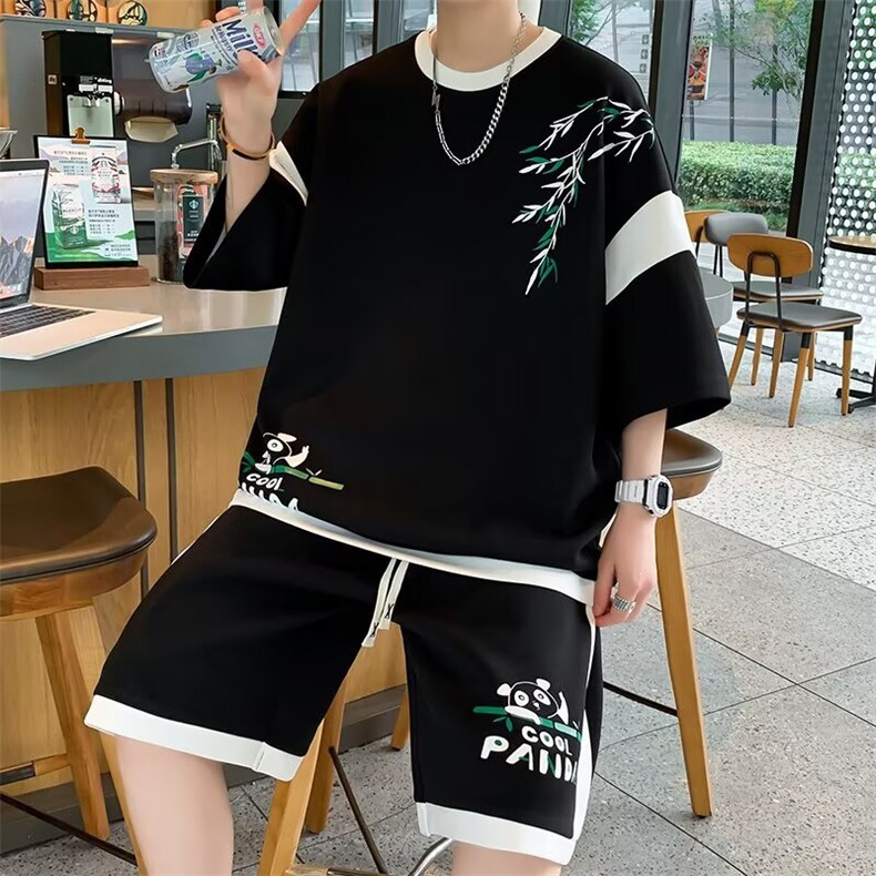 新中式风五分短袖T恤男士套装夏季潮牌潮流帅气穿搭一整套衣服,男装T恤,星座1210-1