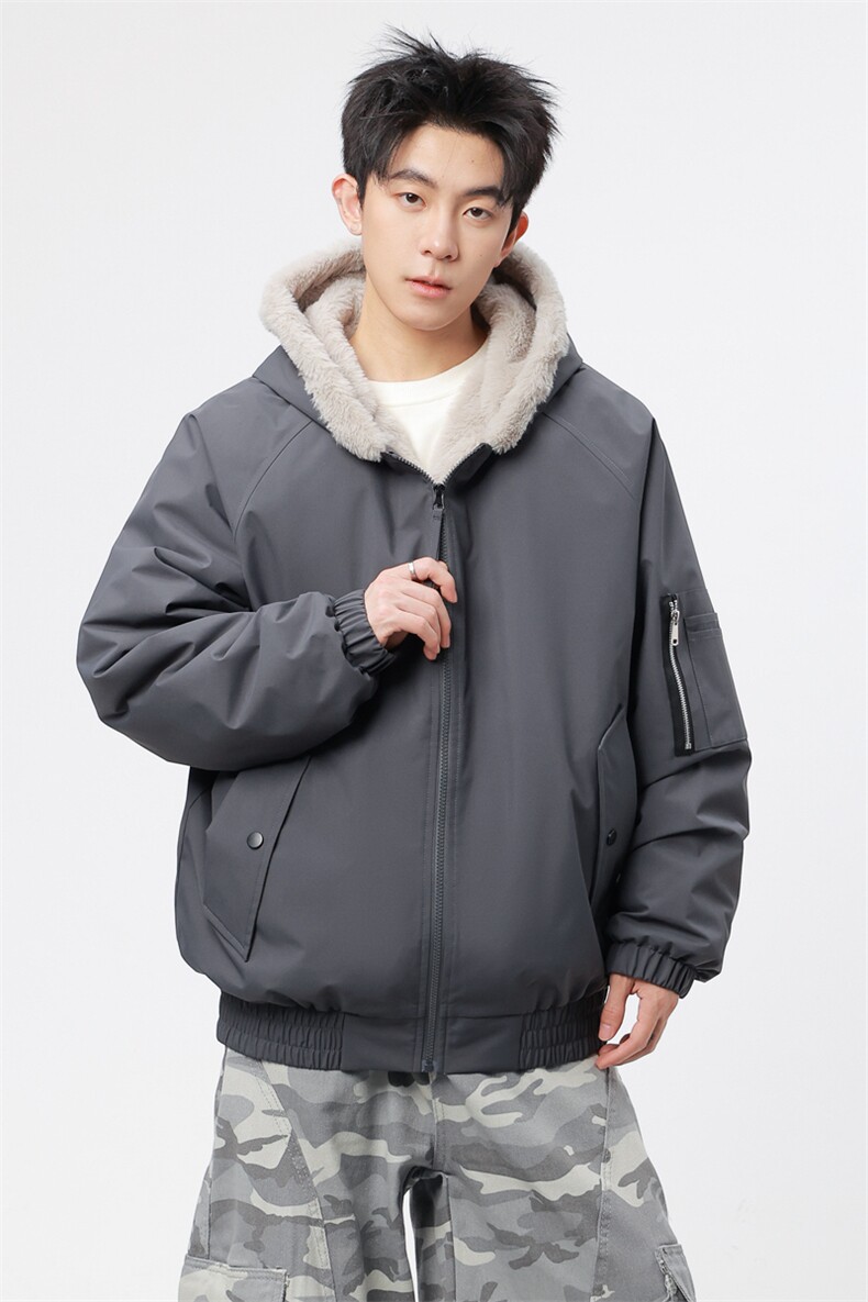 自家图有视频加绒毛领棉衣冬季新款座山雕连帽派克棉服M2555p88,男装棉衣,电商D315