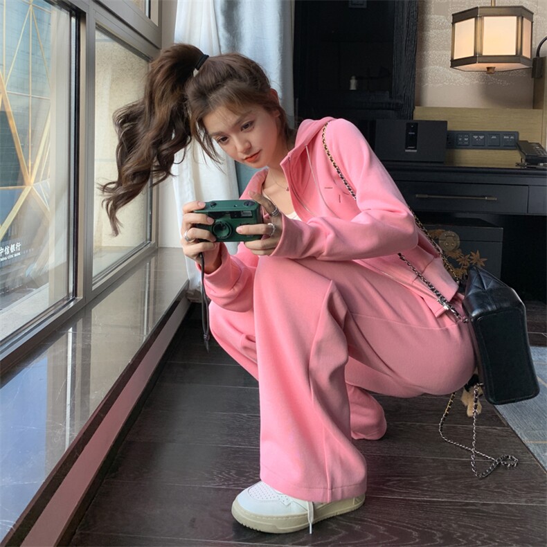 182-8359-P155-K228-粉色少女风休闲套装直筒裤两件套，女装套装/套裙，帛香坊