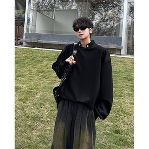 亲肤舒适设计高街痞帅潮男打底衫长袖 垫肩小众机车卫衣打底P50图片