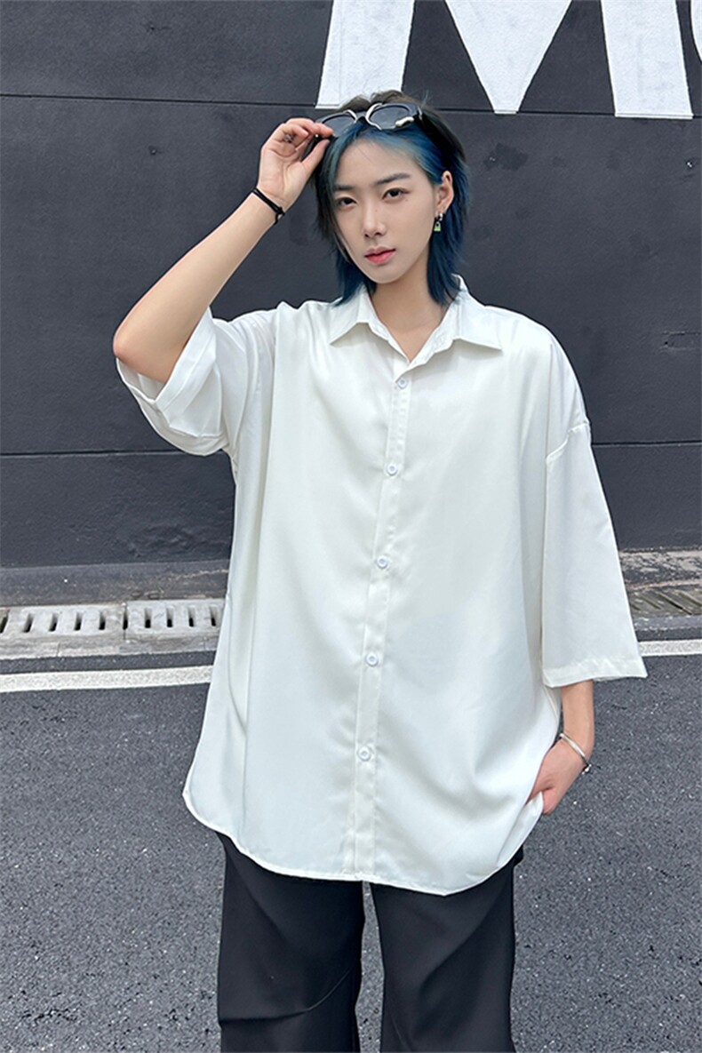 港风大码网红凉感宽松翻领短袖衬衫男女XZ213-CS8804-P35控58,男装T恤,星座213