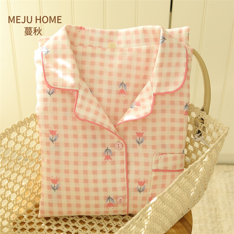 新款全棉双层纱布女款长袖长裤套装MS239061，凉席，一起卖家纺