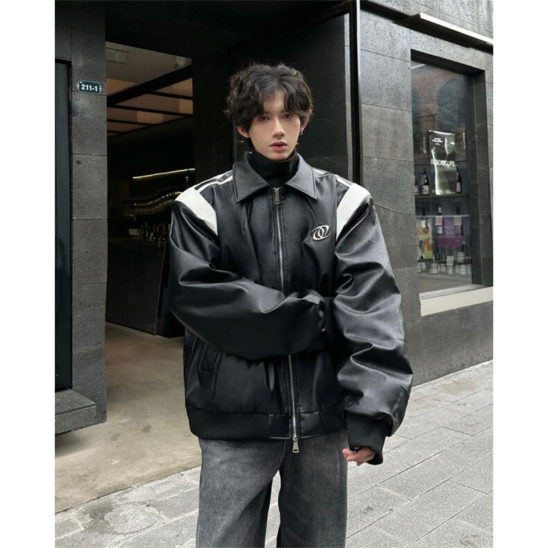 冬季宽松设计感拼接皮棉衣潮休闲加厚外套XZ811A-MF160-P125,男装棉衣,星座811A