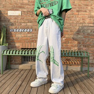 主推款直筒宽松水洗牛仔裤高街潮刺绣长裤313A-1-NZ001-P55控68图片