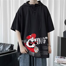 LD54218-P45连帽短袖t恤男大码胖子带帽五分袖中袖，男装T恤，电商A040