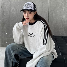 C22-P38条纹圆领卫衣女秋季新款美式复古oversize学院风，男装卫衣，电商B323A