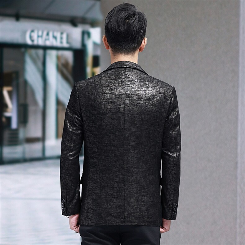 春秋款男士皮衣商务西服金牙签印花绵羊皮外套休闲男装夹克,男装夹克,电商B360