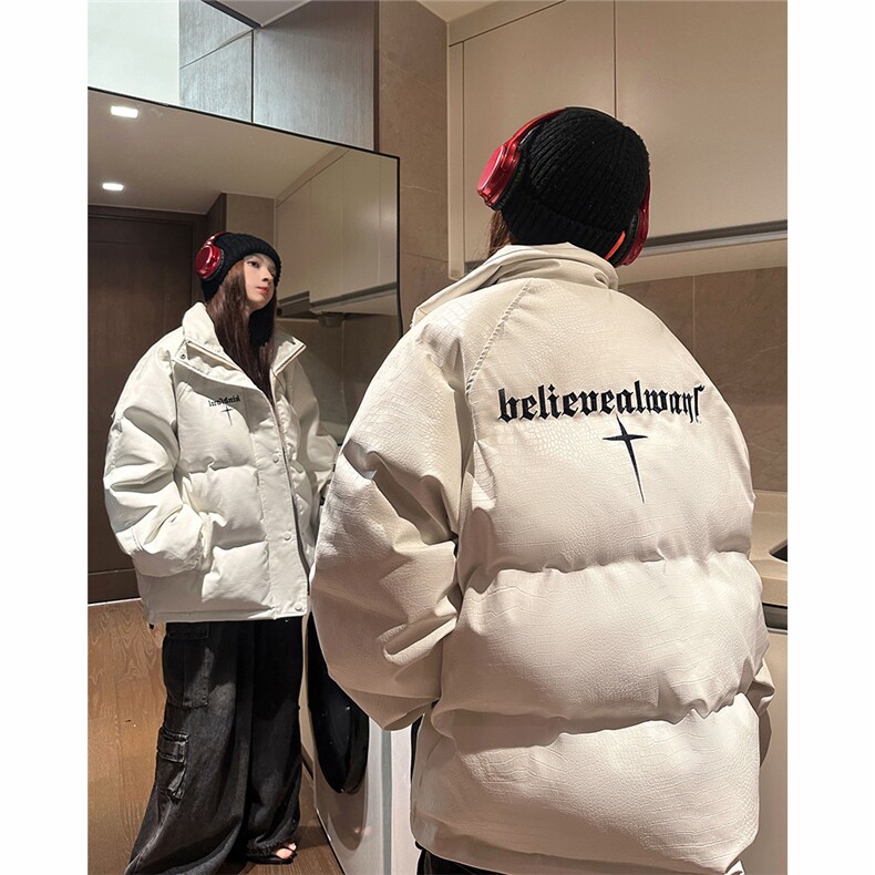 EQ345鳄鱼PU皮棉衣外套男女情侣装冬季加厚面包服2024新款,男装棉衣,电商C306-1