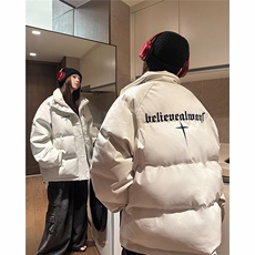 EQ345鳄鱼PU皮棉衣外套男女情侣装冬季加厚面包服2024新款，男装棉衣，电商C306-1