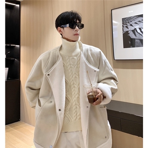 港风皮毛一体棉衣男高级感轻奢机车棉服男外套男8708P158控228图片